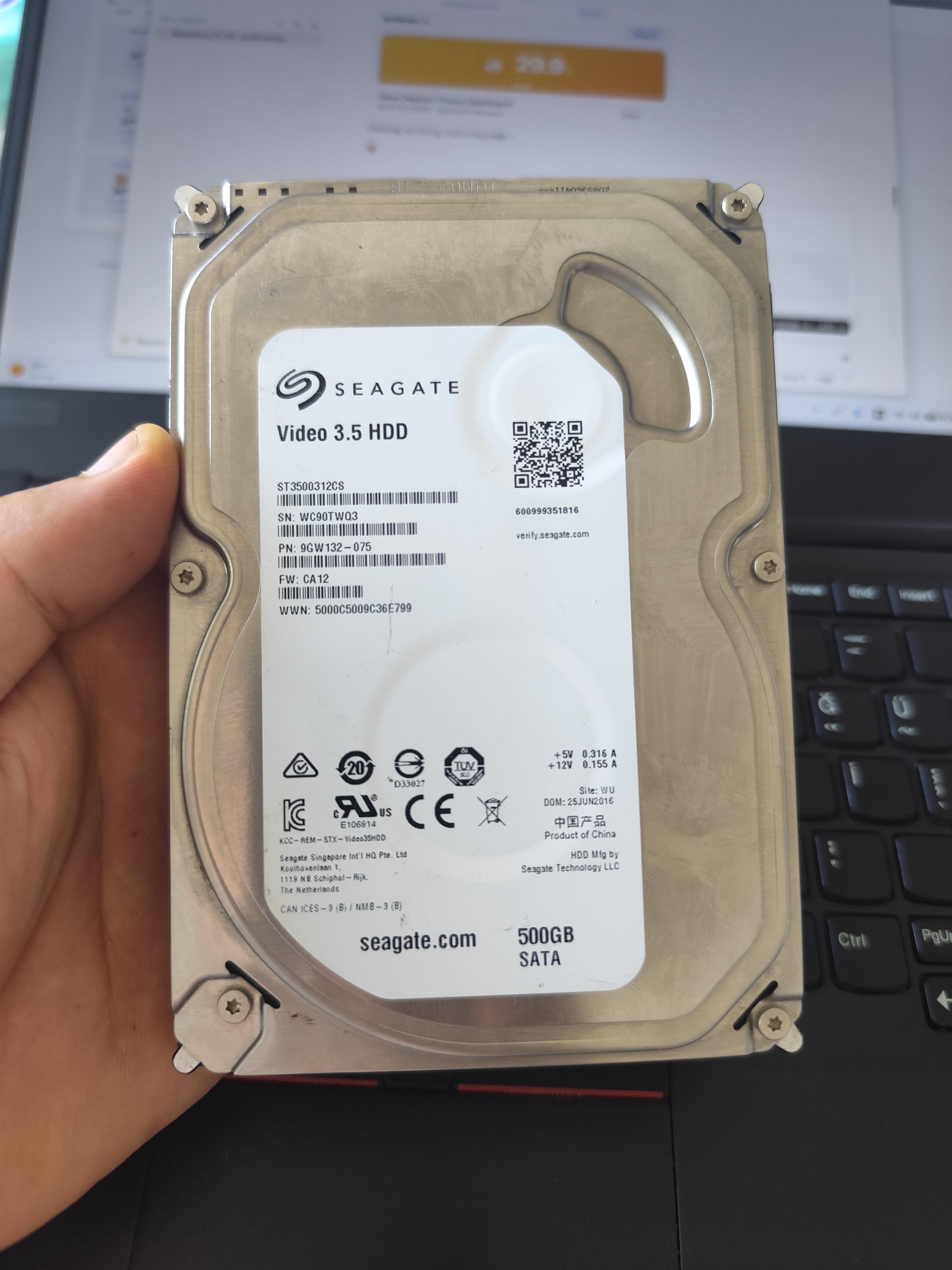 Seagate Video 3.5 HDD 500GB SATA 3.5" Hard Disk (ST3500312CS)